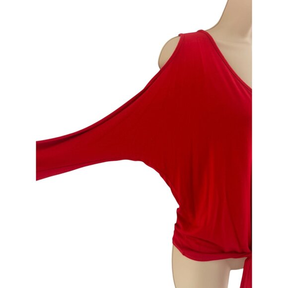 Boston Proper Red Dolman Cold Shoulder Soft Knit Waist Tie Top Size XS V-Neck - Picture 3 of 9